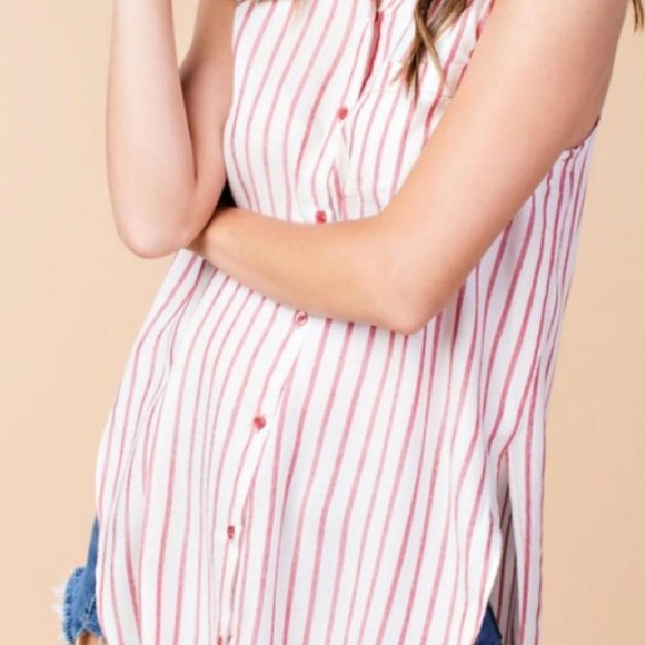 Berry Striped Over Lapping Tunic Top - Picture 2 of 5